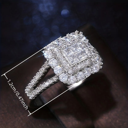 Square Set Crystal Zirconia Bridal Wedding Ring