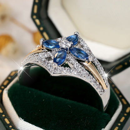 Elegant Blue and White Zirconia Wedding Ring - Luxury Bohemian Style for Engagements and Parties, Sizes 6-10