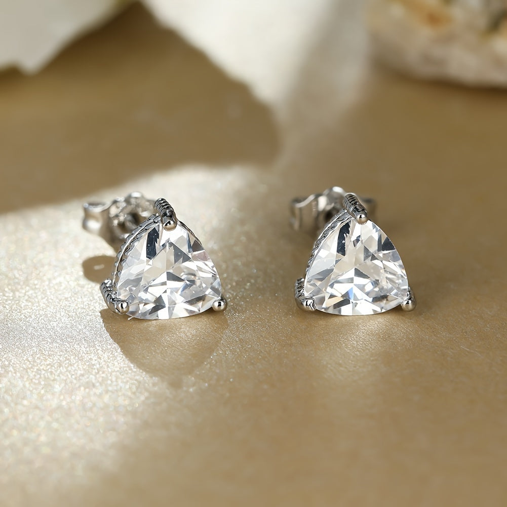 Triangle Cut zirconia Stud Earrings 3 Prongs 18K Gold Plated Copper Ear Jewelry Decorations