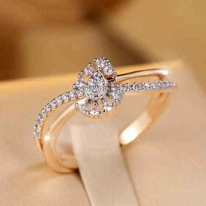 An antique bohemian Women's engagement ring set in two-tone copper with synthetic cubic Zirconia, elegant bridal banquet jewelry