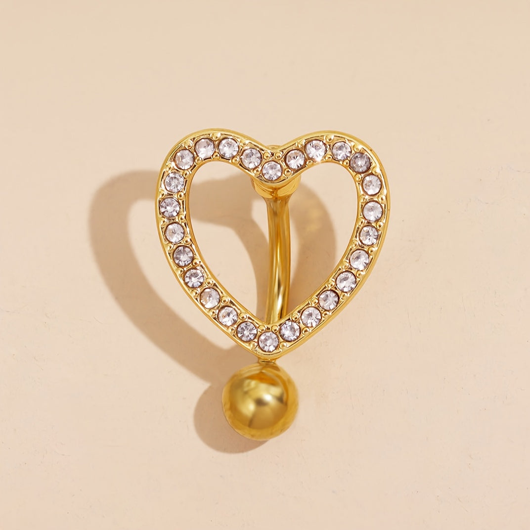 Shining Cubic Zirconia Heart Navel Ring - Sexy Hollow Design for Parties and Holidays