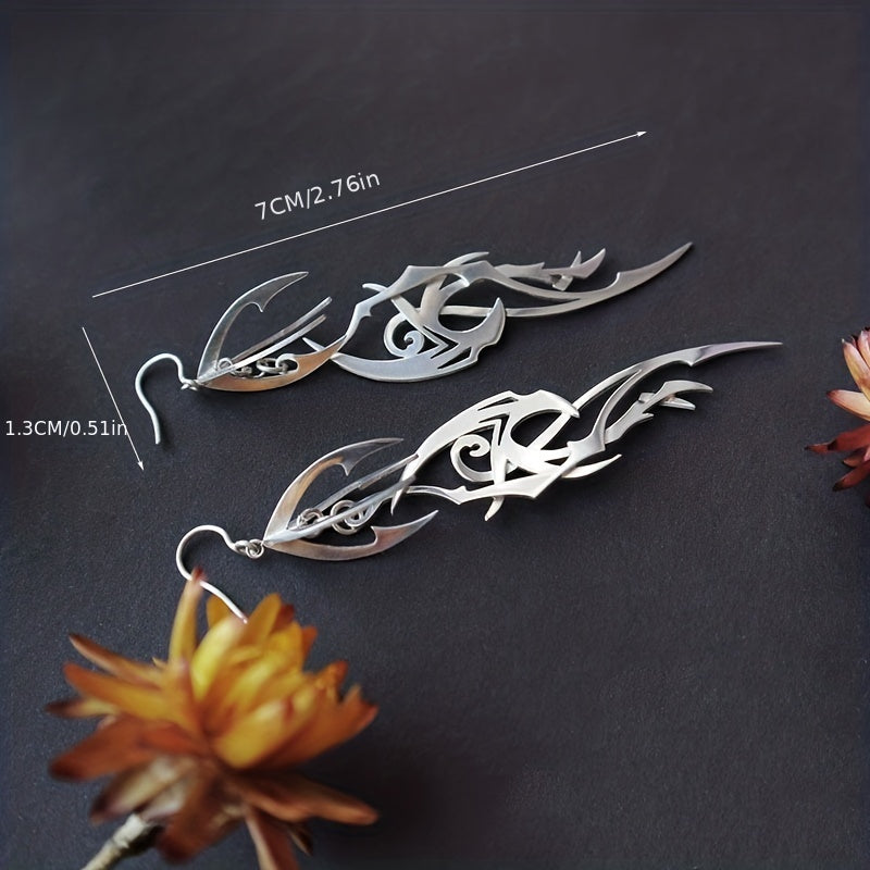 Creative Silver Abstract Pendant Earrings Vintage Elegant Style Zinc Alloy Silver Plated Jewelry Daily Casual