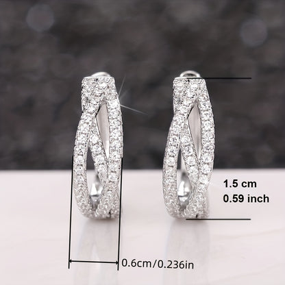 1 Pair Cross-twisted Interwoven 925 Silver-plated Zirconia Ring Earrings for Women's Everyday Casual Fashion Accessories