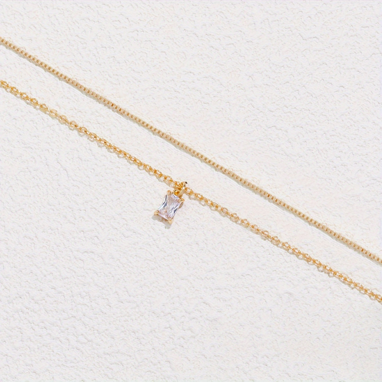 Elegant Square Zirconia Pendant Double Necklace Women's Daily Date Jewelry
