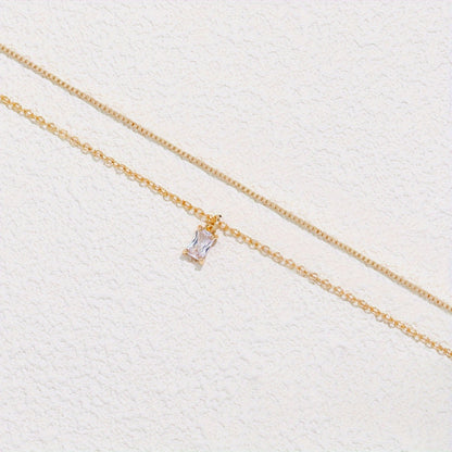 Elegant Square Zirconia Pendant Double Necklace Women's Daily Date Jewelry