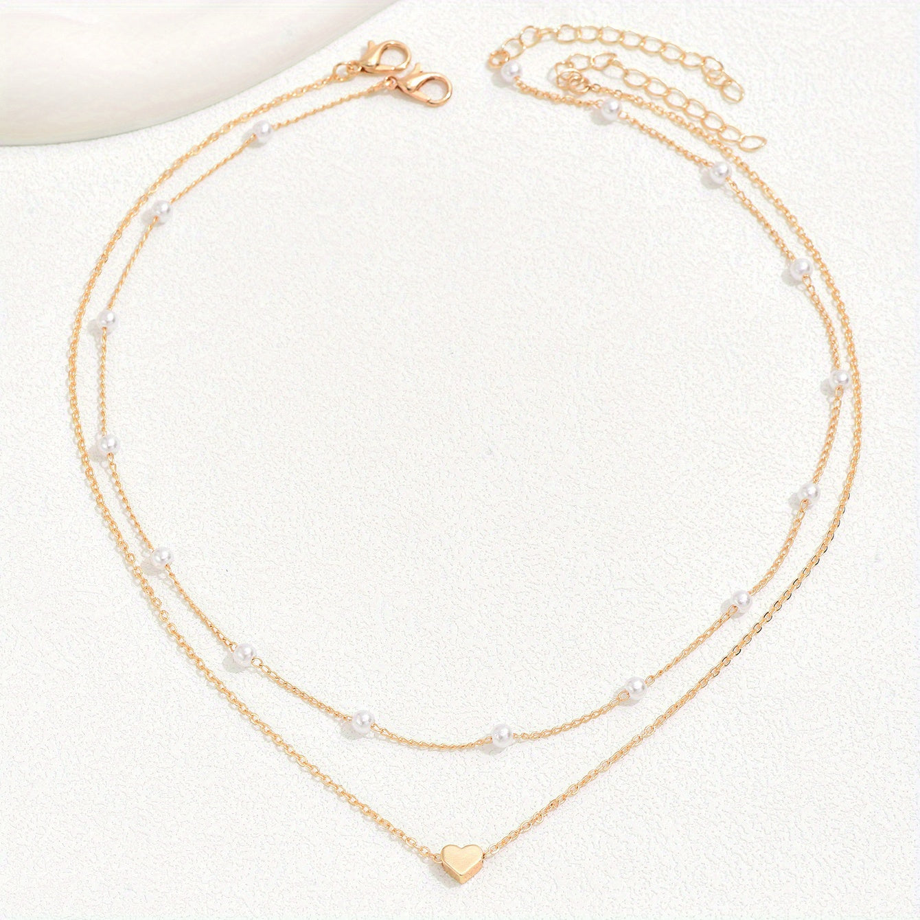 Exquisite Heart Pendant Faux Pearl Collarbone Chain Necklace Exquisite Party Jewelry Ladies (Random Faux Pearl Number)