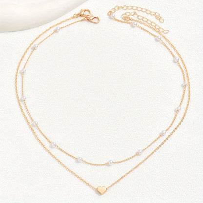 Exquisite Heart Pendant Faux Pearl Collarbone Chain Necklace Exquisite Party Jewelry Ladies (Random Faux Pearl Number)