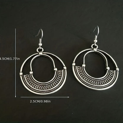 Vintage Round Hollow Creative Pendant Earrings Zinc Alloy Silver Plated Jewelry Daily Wear Accessories Fashion Women's Gifts