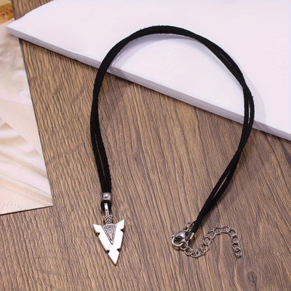 Men's casual accessories, a punk triangular arrow pendant, black rope necklace.