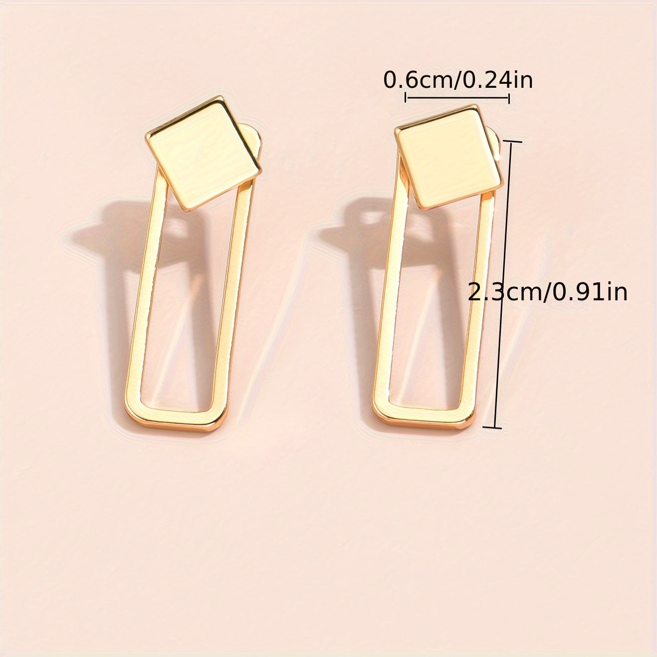 Square geometric stud earrings, copper jewelry, Women's simple casual style, Women's daily wear, fashionable Women's earrings