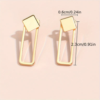 Square geometric stud earrings, copper jewelry, Women's simple casual style, Women's daily wear, fashionable Women's earrings