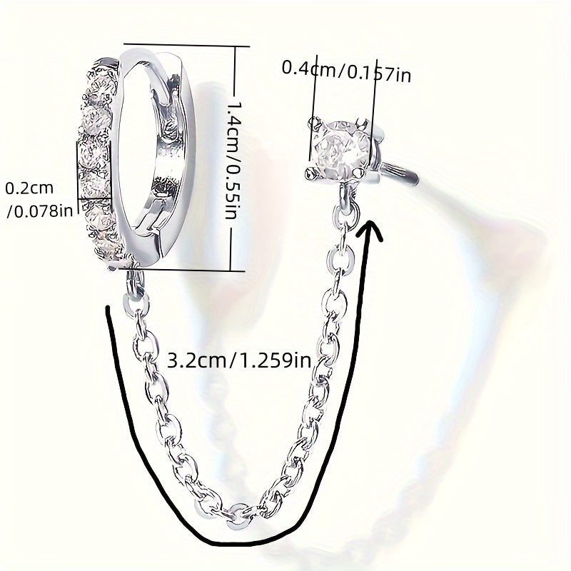 Elegant and simple chain earrings with shiny Zirconia-nickel-free copper, suitable for daily wear and parties