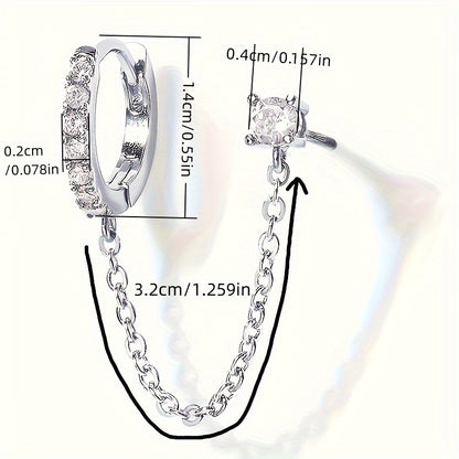 Elegant and simple chain earrings with shiny Zirconia-nickel-free copper, suitable for daily wear and parties