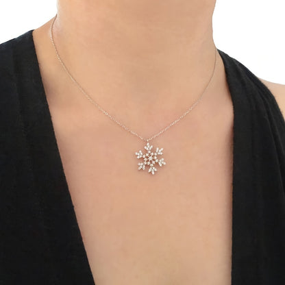 Elegant Snowflake Pendant Necklace with Sparkling Cubic Zirconia - Perfect for Christmas and Party, April Birthstone, Classic Sparkle Style