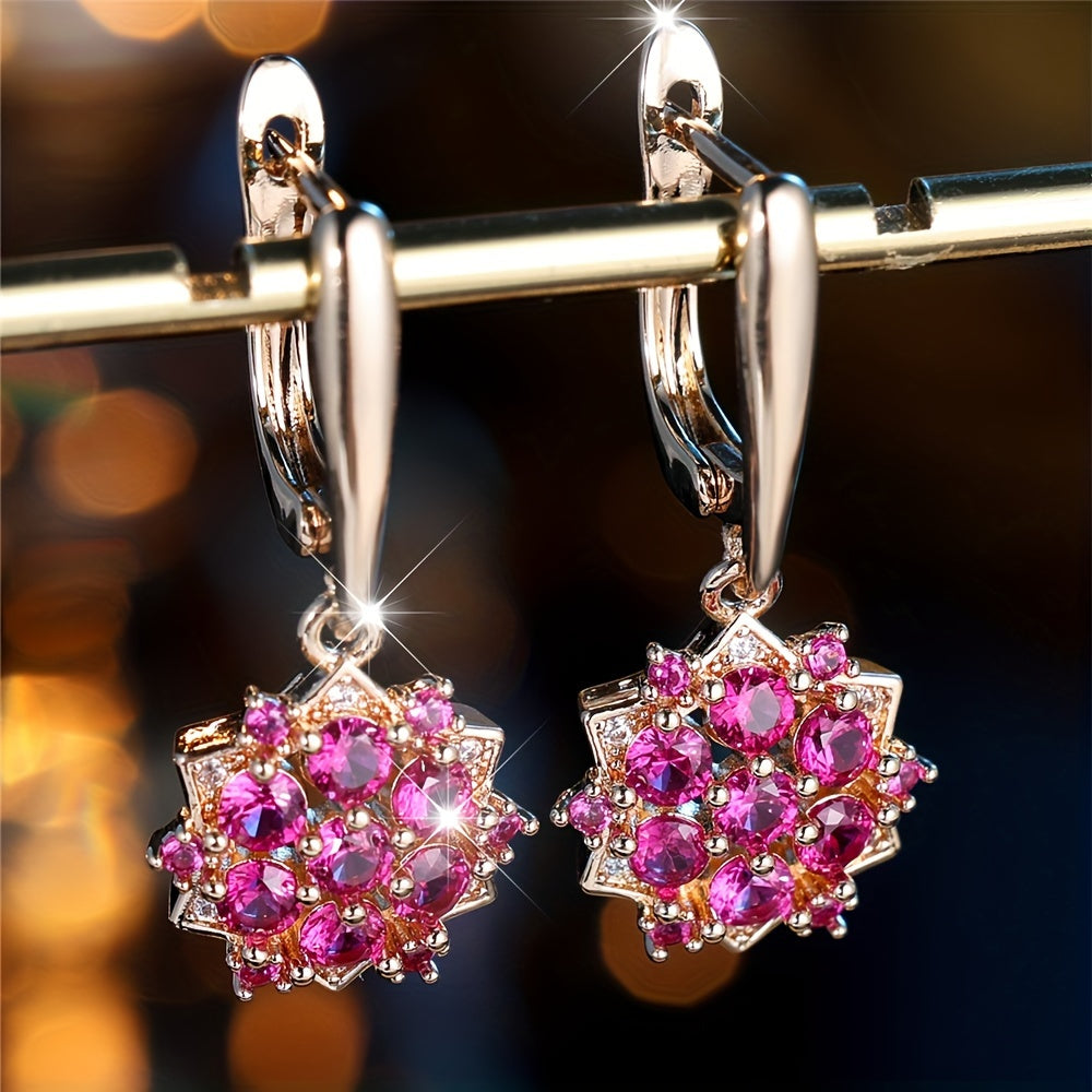 Ladies Elegant Vintage Sunflower Pendant Earrings - Luxury Copper with Cubic Zirconia for Weddings and Parties