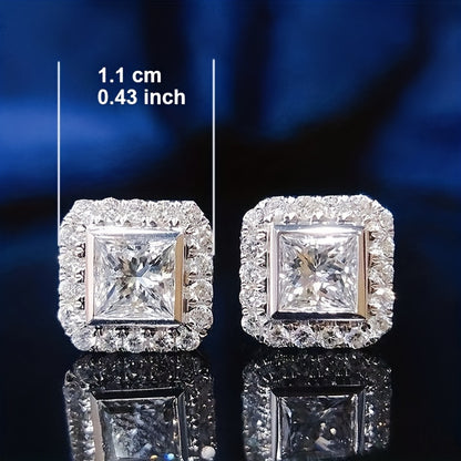 Elegant Minimalist Square Sparkling Synthetic Gemstone Earrings Earrings Silver Plated Jewelry Women's Fashion Gifts