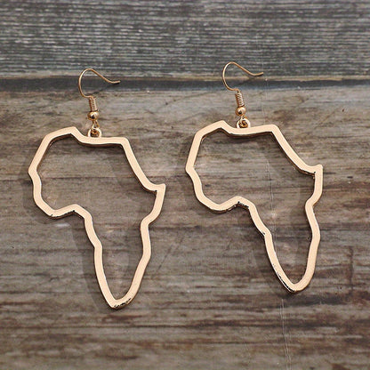 Africa map design pendant earrings, silver-plated alloy, retro minimalist style, women's gifts