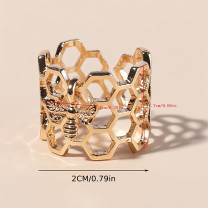 Honeycomb Bee Ring, Geometric Finger Accessories