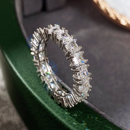 Ladies Fashion Silver Princess Cut White Zircon Eternity Ring
