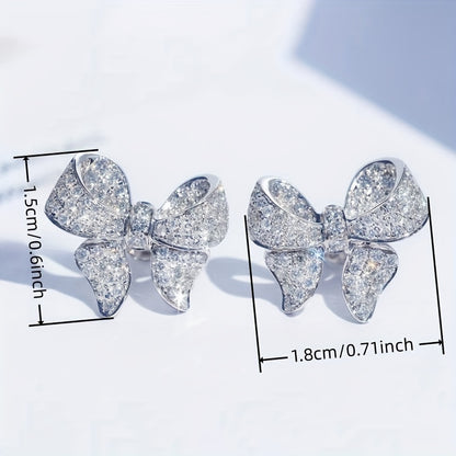 Shiny bow-shaped stud earrings inlaid with shiny zircon elegant copper earrings decorated with sweet daily jewelry