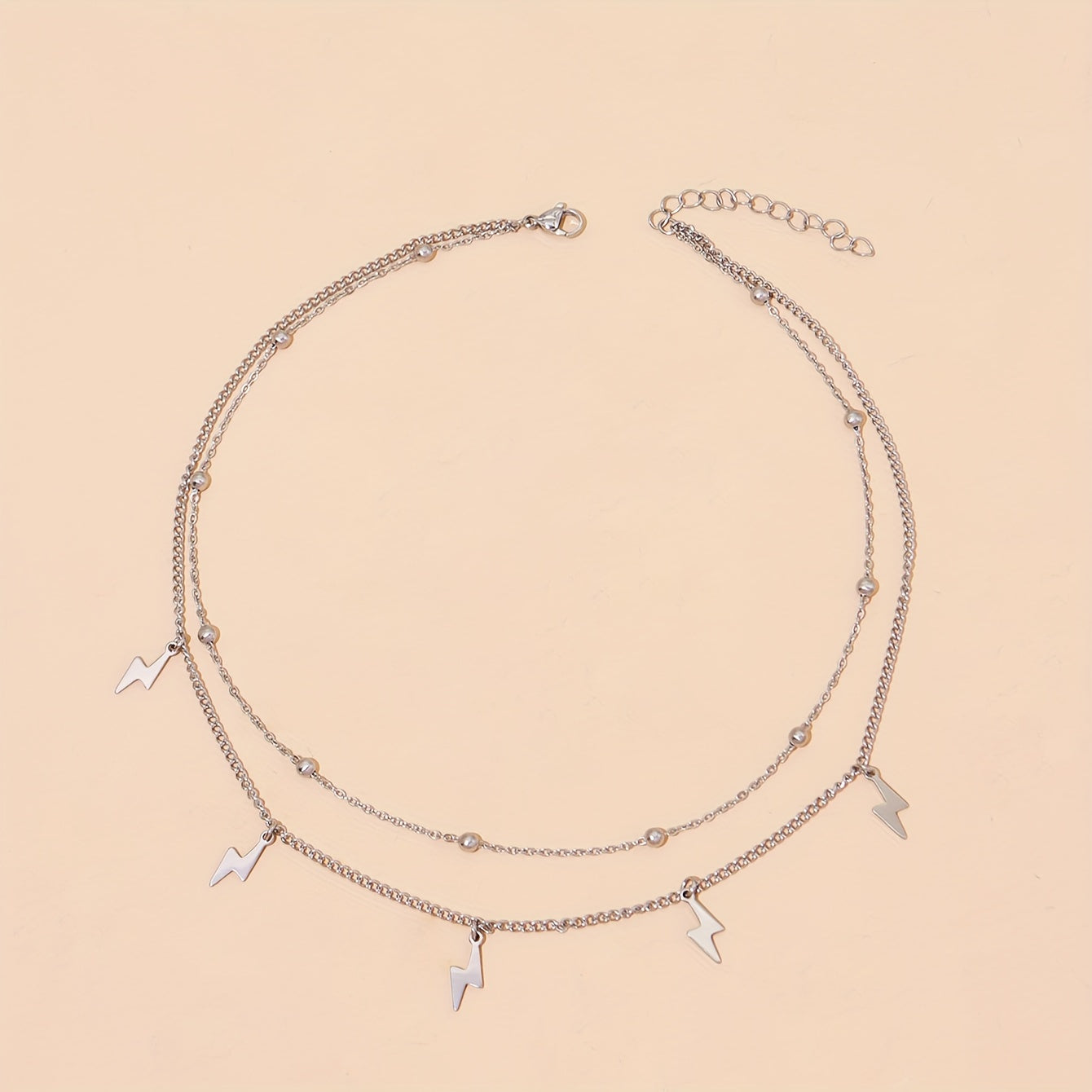 Elegant Double-layer Lightning Pendant Bead Chain Clavicle Chain Necklace Ladies Daily Accessories