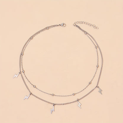 Elegant Double-layer Lightning Pendant Bead Chain Clavicle Chain Necklace Ladies Daily Accessories