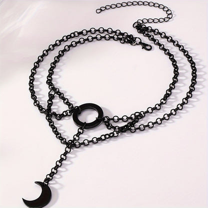 Gothic style black crescent pendant collar necklace, vintage style collar necklace, holiday fashion jewelry, Eid al-Fitr and Ramadan gifts