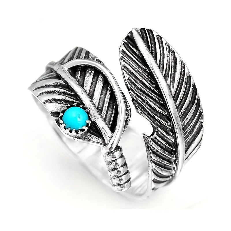Vintage Feather Turquoise Open Ring Jewelry