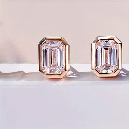 A pair of elegant and simple geometric stud earrings, synthetic Zirconia, April birthstone, copper nickel-plated, suitable for weddings and banquets, Valentine's Day gifts, suitable for all seasons