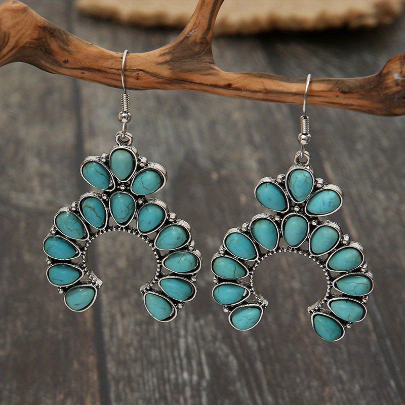 Ladies Bohemian Western Geometric Turquoise Earrings Vintage Pendant Earrings