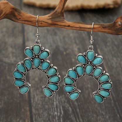 Ladies Bohemian Western Geometric Turquoise Earrings Vintage Pendant Earrings