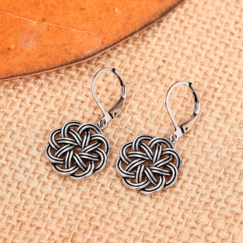 Hollow silver flower design pendant earrings, retro ethnic style, copper silver-plated jewelry, fashionable gifts for women and girls