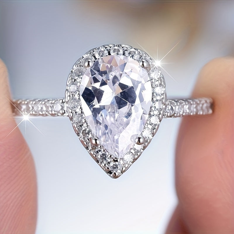 1Pc Bohemian Elegant Teardrop Engagement Ring for Ladies, Synthetic Moissanite, Cubic Zinc Oxide, Copper Bottom, Perfect for Weddings and Parties, All Season Jewelry Gifts