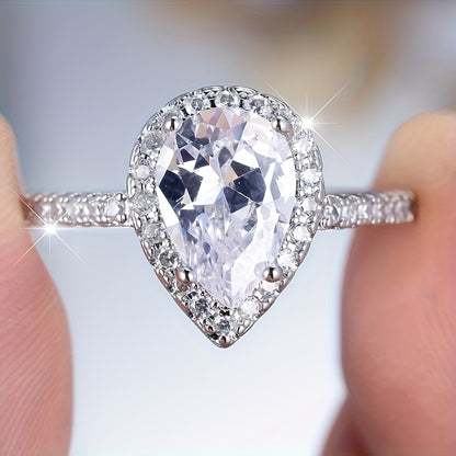 1Pc Bohemian Elegant Teardrop Engagement Ring for Ladies, Synthetic Moissanite, Cubic Zinc Oxide, Copper Bottom, Perfect for Weddings and Parties, All Season Jewelry Gifts