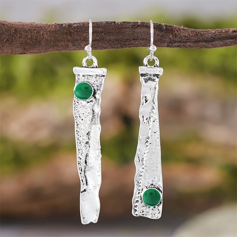 European and American retro Thai silver serrated earrings, emerald creative earrings