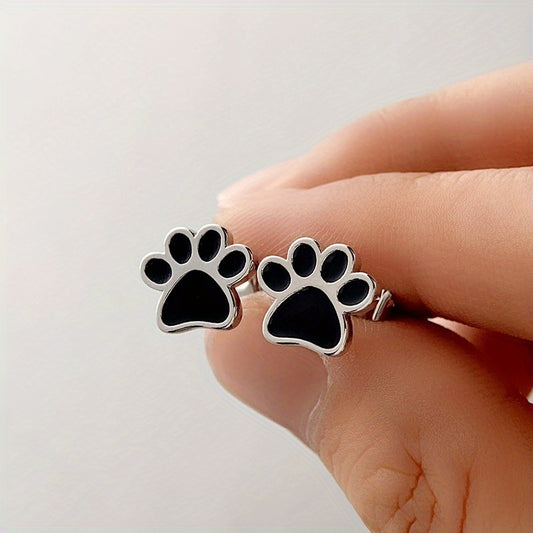 Simple and cute silver-plated animal dog cat footprint stud earrings women's personality accessories