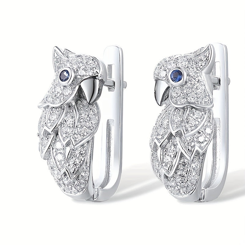 Exquisite silver parrot design, sparkling zircon decorative ring earrings, cute minimalist style, silver plated jewelry, daily leisure