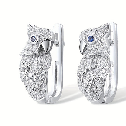 Exquisite silver parrot design, sparkling zircon decorative ring earrings, cute minimalist style, silver plated jewelry, daily leisure