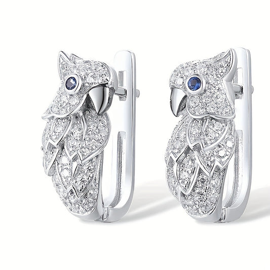 Exquisite silver parrot design, sparkling zircon decorative ring earrings, cute minimalist style, silver plated jewelry, daily leisure