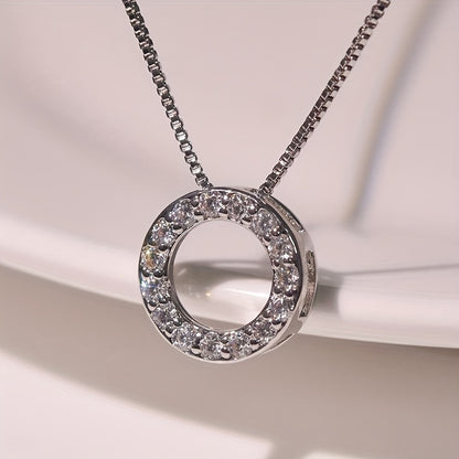 Silver-plated shiny zircon ring pendant necklace, women's daily casual fashion accessories
