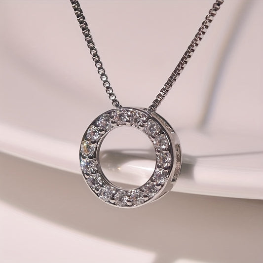 Silver-plated shiny zircon ring pendant necklace, women's daily casual fashion accessories