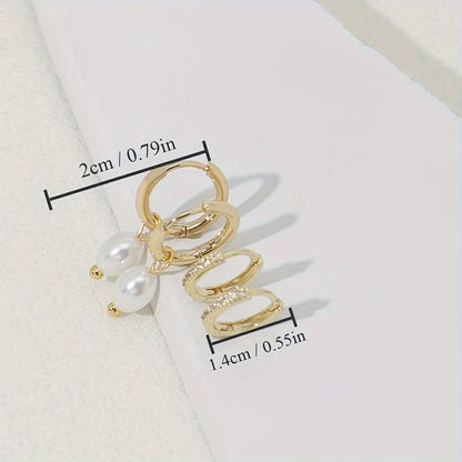 4pcs Exquisite Imitation Pearl Pendant with Micro-Zirconia Earrings Set, Pendant Ring Earrings, Women's Date Party Jewelry.