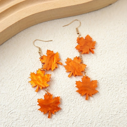 Maple Leaf Style Long Acrylic Earrings, Vintage Beautiful Earrings