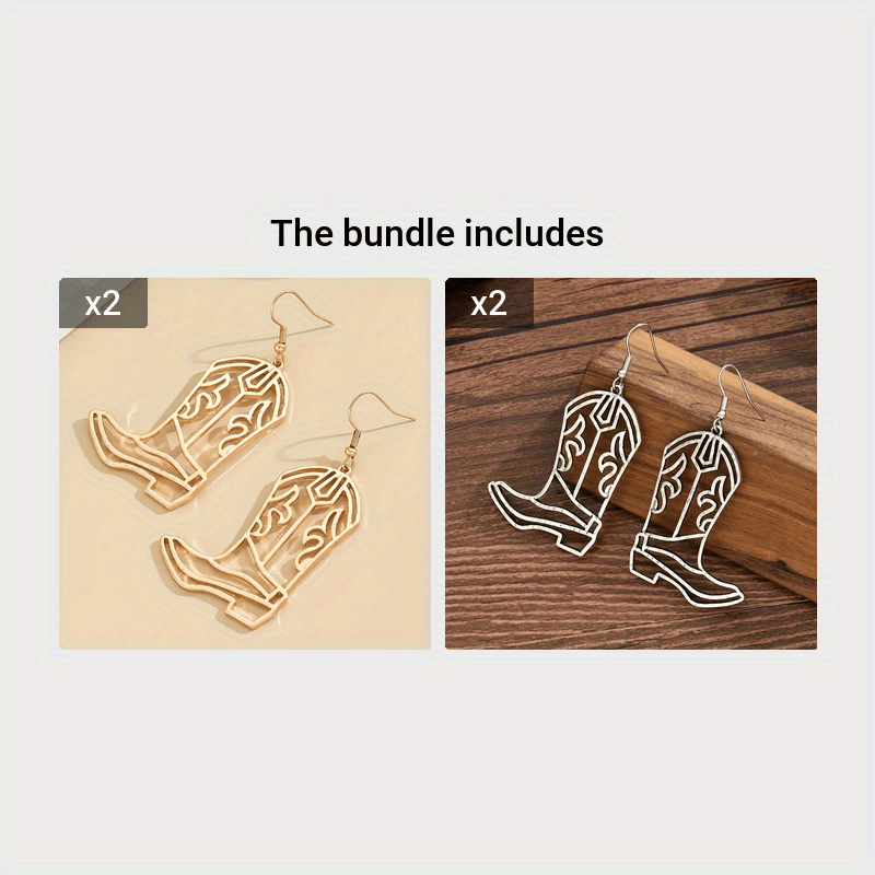 Vintage cowboy boots carved hollow pendant earrings, vintage Western style jewelry, fashionable women's gifts