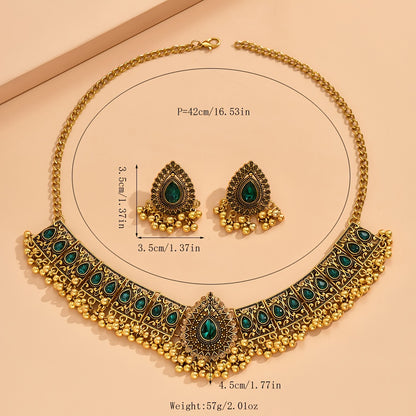 Bollywood style 1 pair of earrings + 1 necklace retro jewelry set retro design inlaid with gemstones with daily clothing party accessories