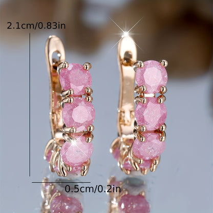 Ladies Elegant Vintage Round Ring Earrings - Cubic Zirconia and Copper, Perfect for Parties and Gifts