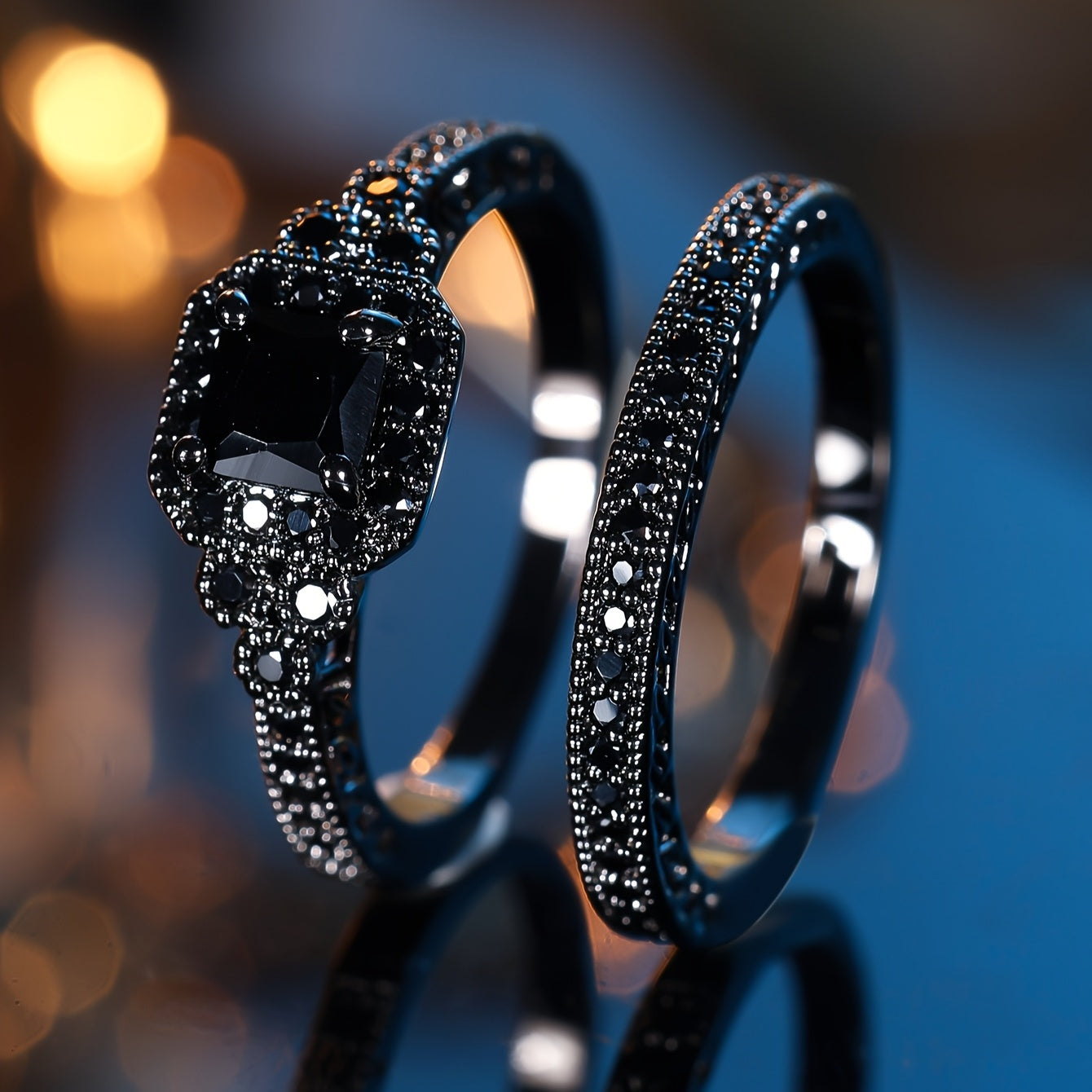 Classic Synthetic Zirconia Engagement Ring Men's and Women's Dark Wedding Jewelry