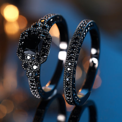 Classic Synthetic Zirconia Engagement Ring Men's and Women's Dark Wedding Jewelry