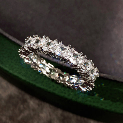 Ladies Fashion Silver Princess Cut White Zircon Eternity Ring