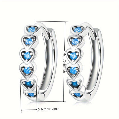 1 pair of elegant heart-shaped loop earrings with blue synthetic sapphire - Nickel-free copper, perfect for casual wear and parties, women's Valentine's Day gifts, party accessories | Elegant Earrings | Copper Earrings